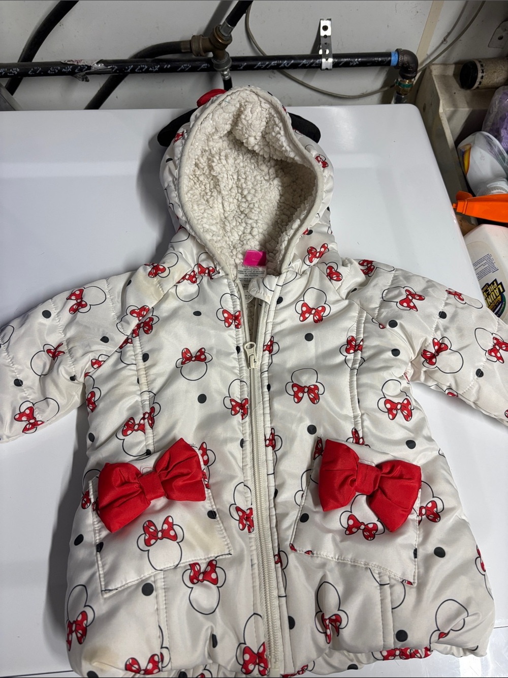 Toddler Minnie Mouse-Inspired Puffer Jacket with Red Bows